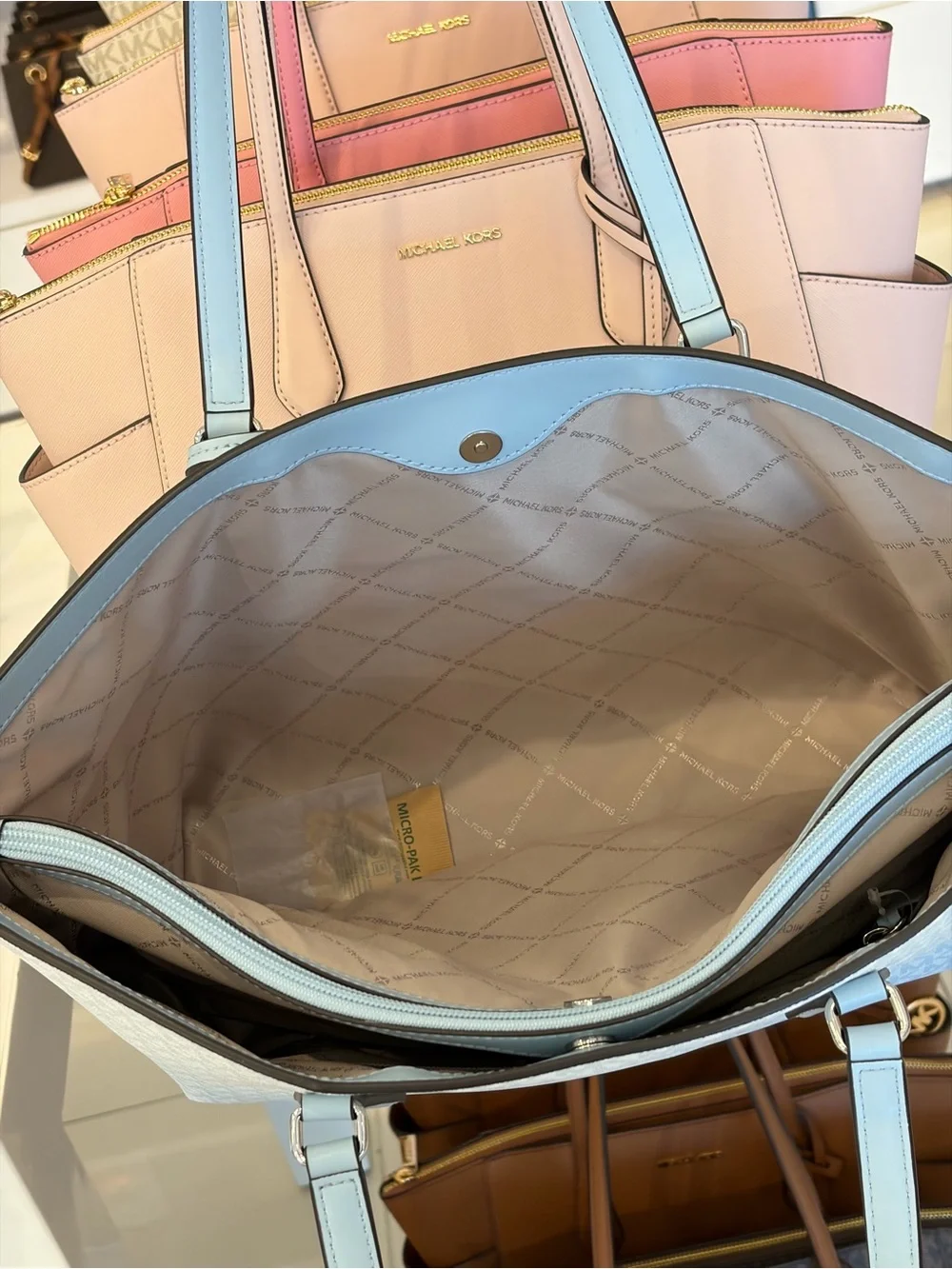 Michael Kors Ombre Pale Blue MK Signature Tote Shoulder Bag
